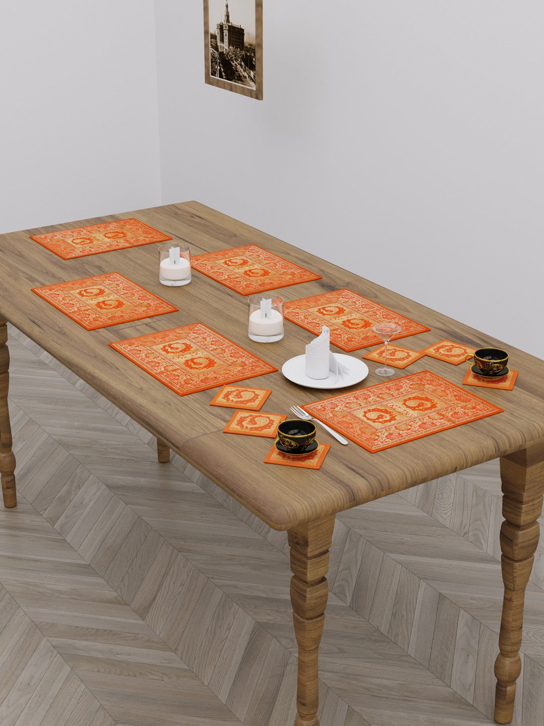 Banarasi Zari Set of 6 Placemats with 6 Coasters