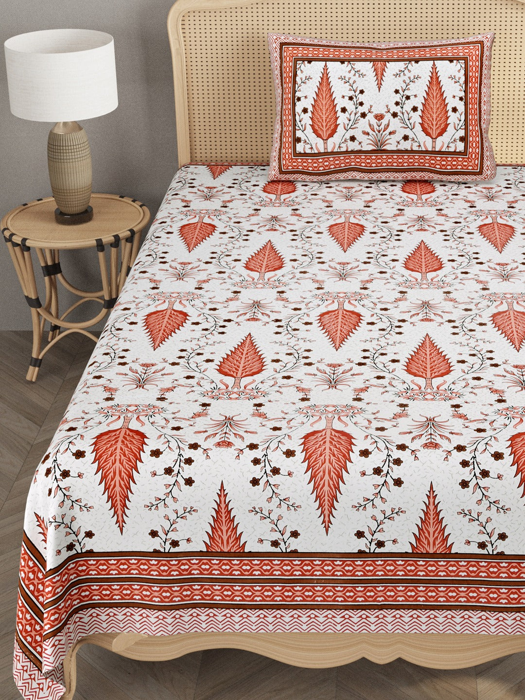 Cotton Floral Print Single bedsheet with 1 Pillow Cover
