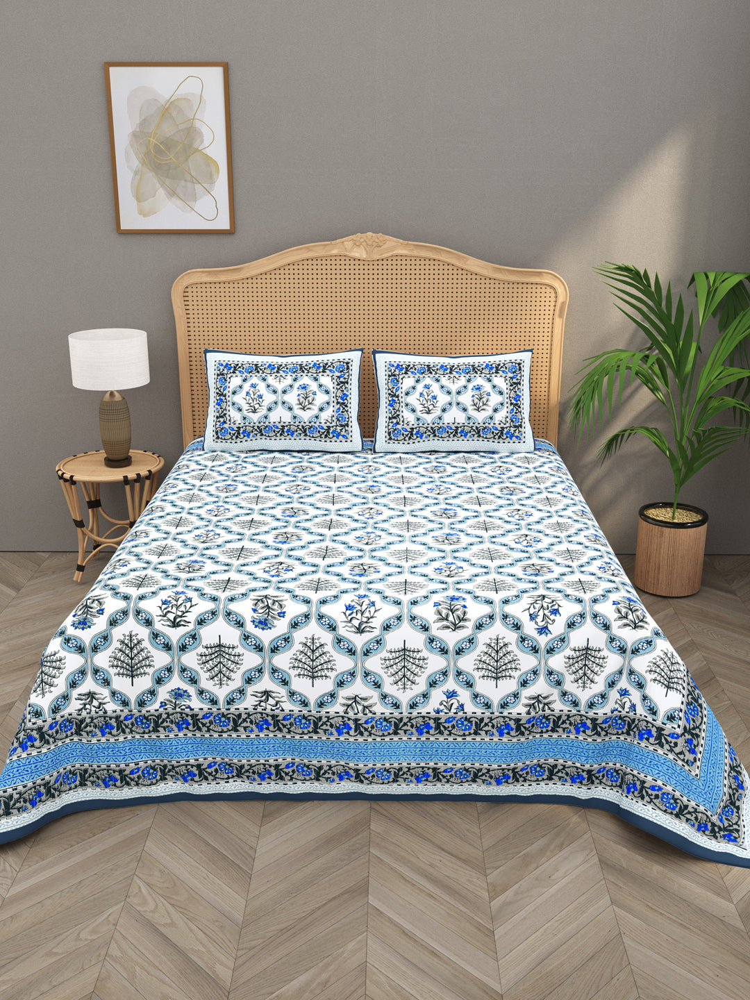 Quilted Floral Printed Reversible Bedcover with 2 Pillow Covers