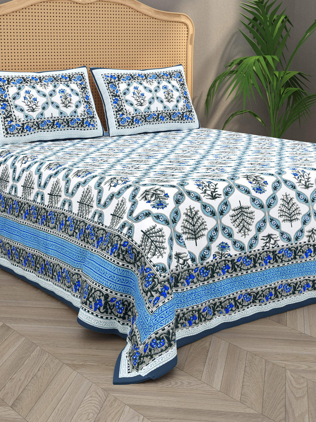 Quilted Floral Printed Reversible Bedcover with 2 Pillow Covers