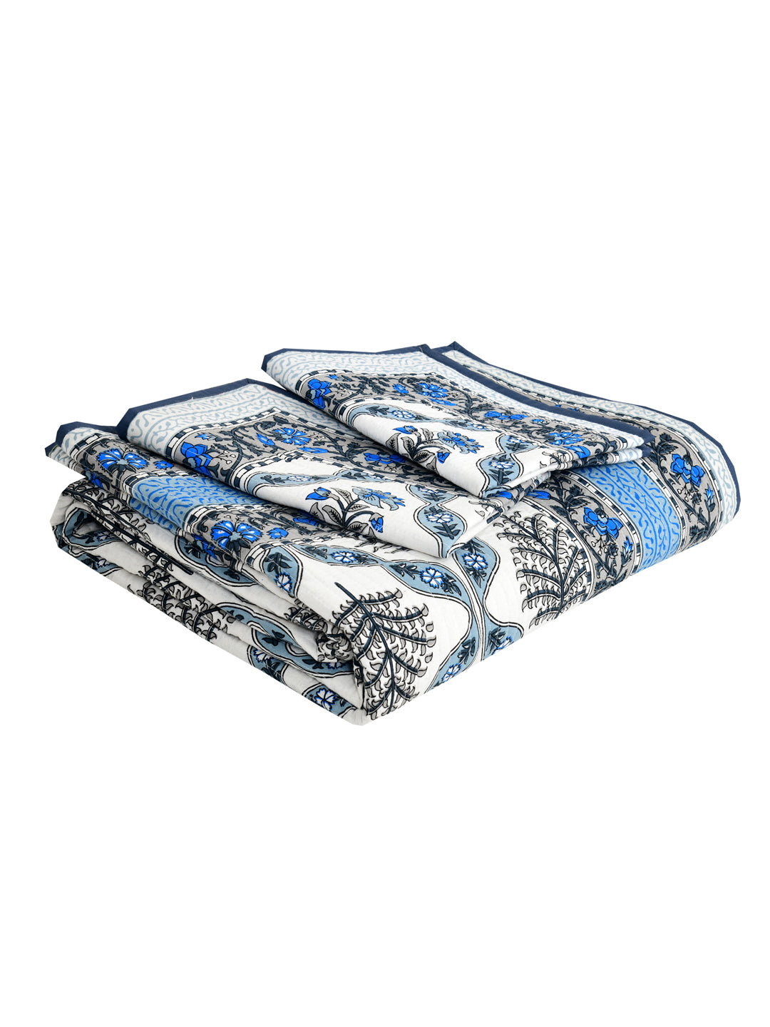 Quilted Floral Printed Reversible Bedcover with 2 Pillow Covers
