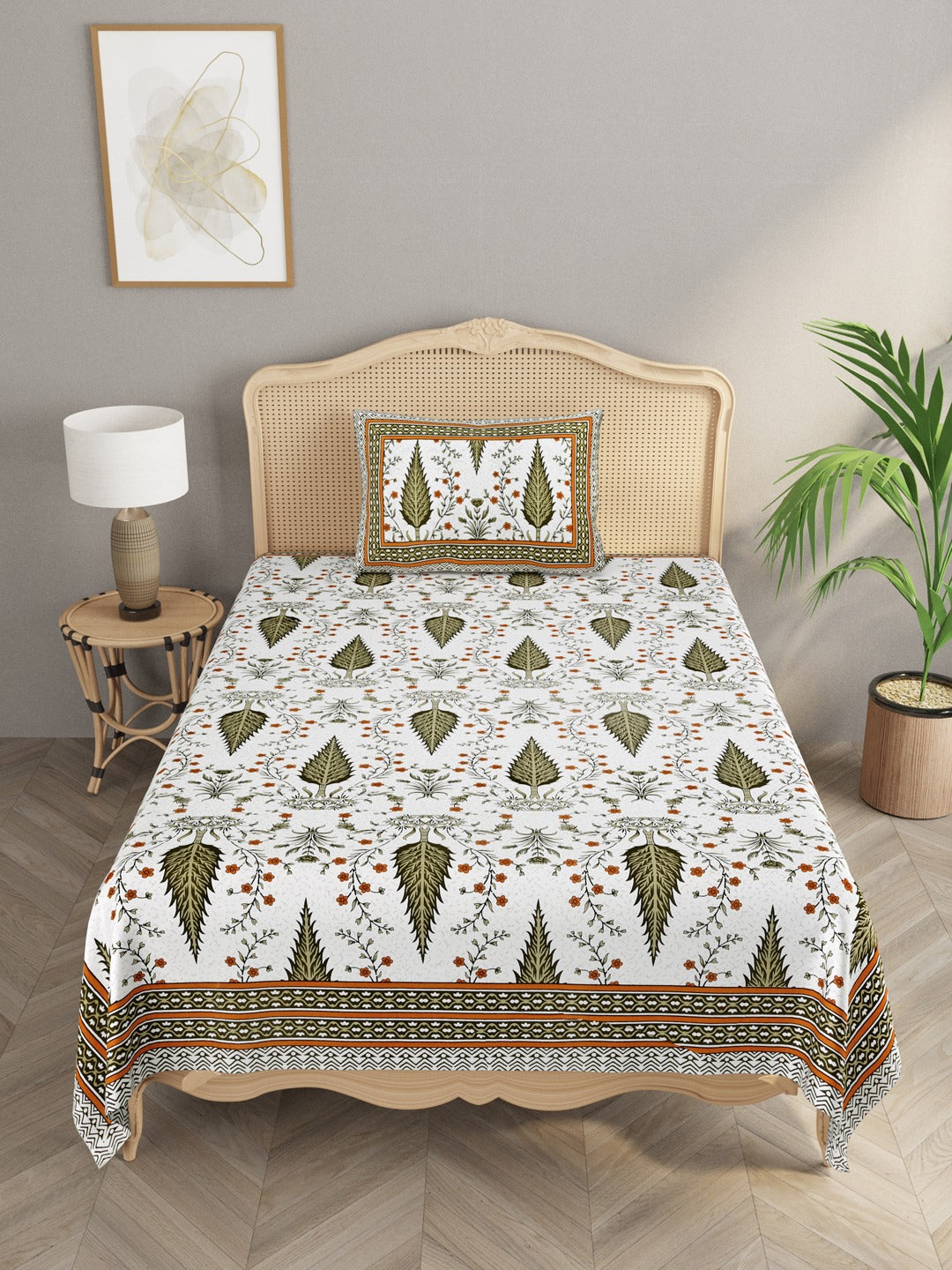 Cotton Floral Print Single bedsheet with 1 Pillow Cover