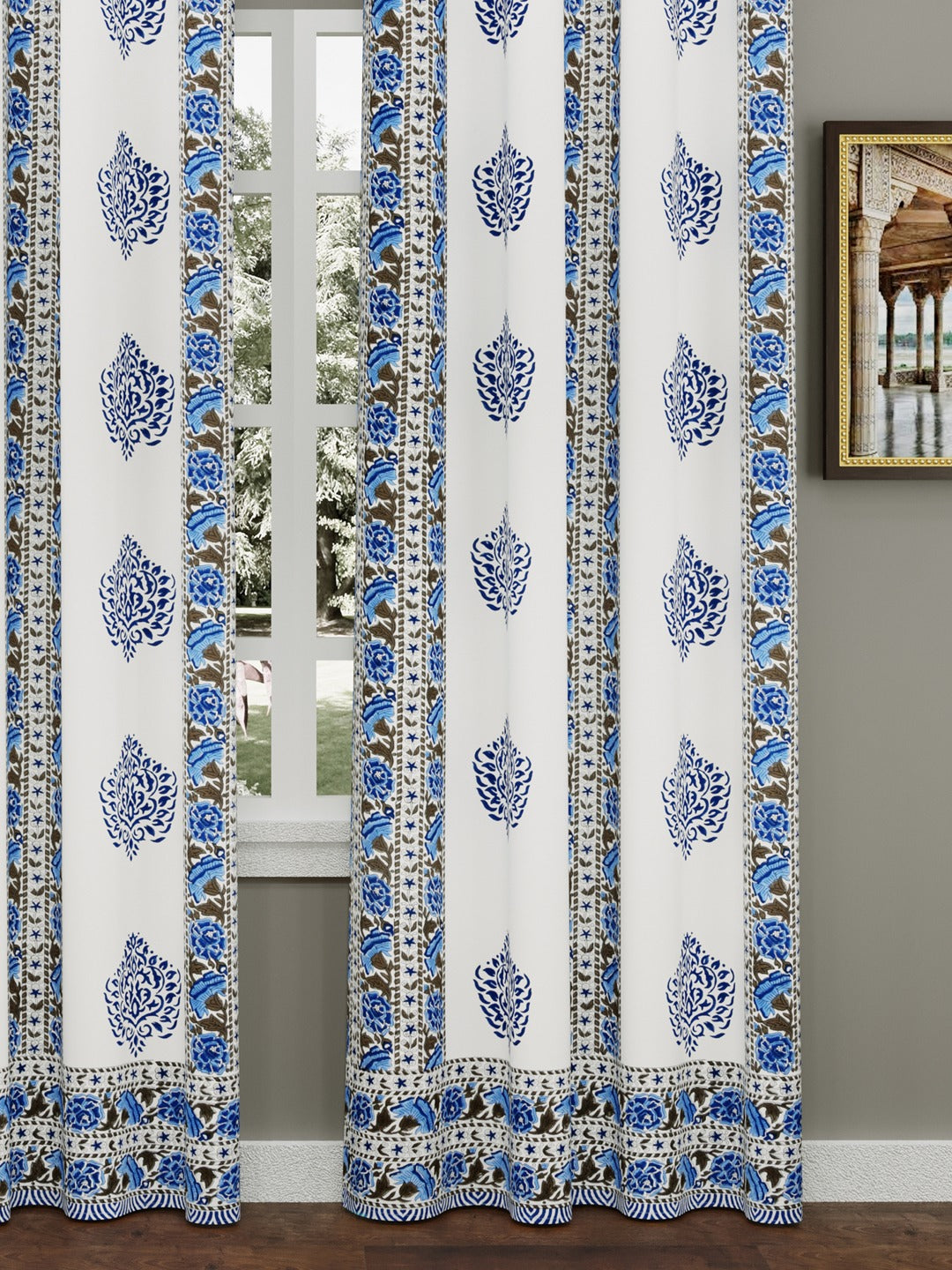 Set of 2 Cotton Handblock Printed Cotton Long Door Curtain - 8.5X5 Feet