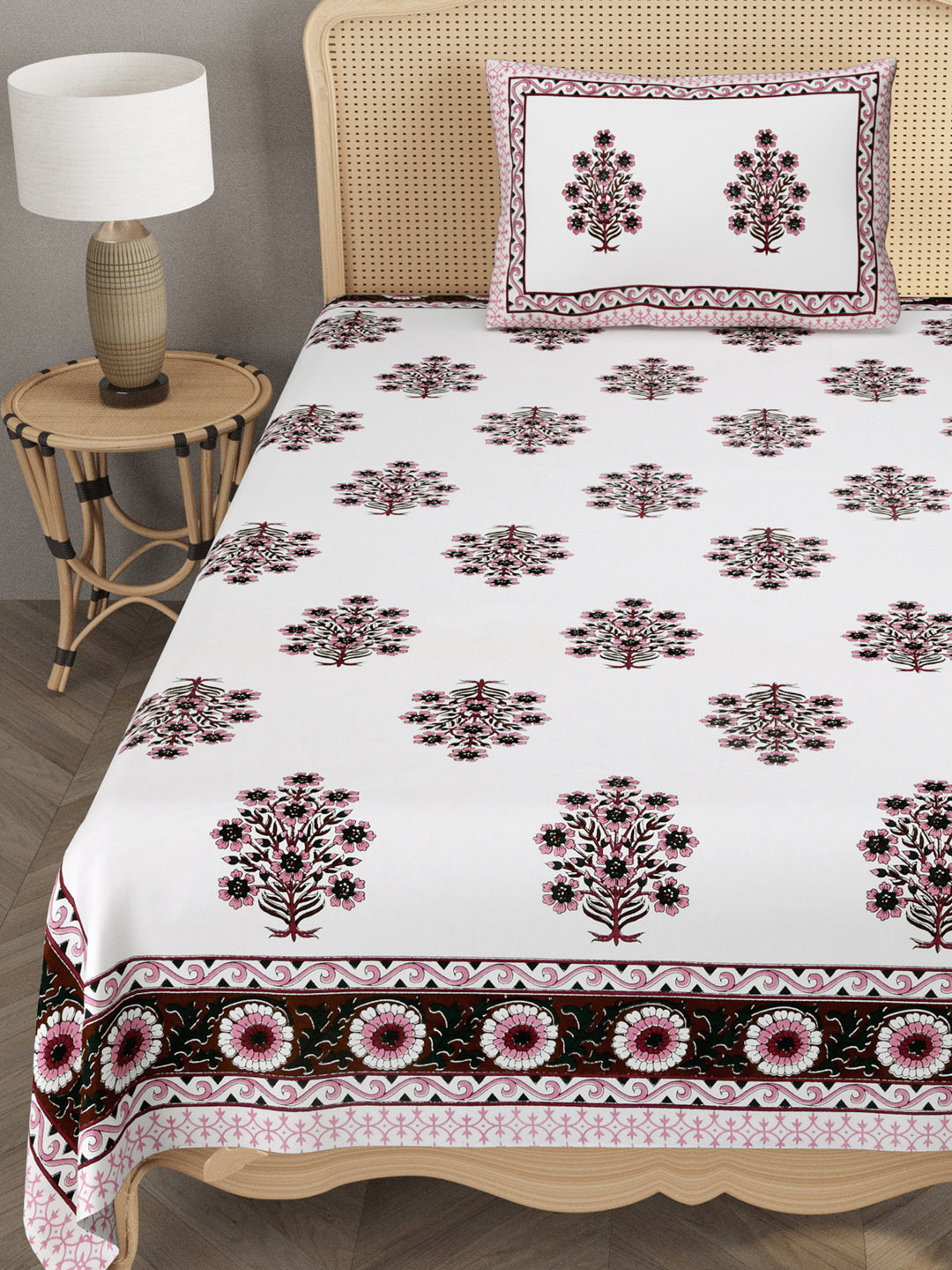 Cotton Floral Print Single bedsheet with 1 Pillow Cover