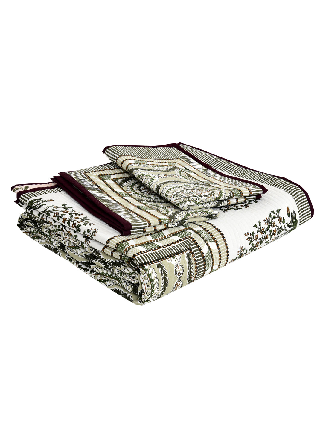 Quilted Floral Printed Reversible Bedcover with 2 Pillow Covers