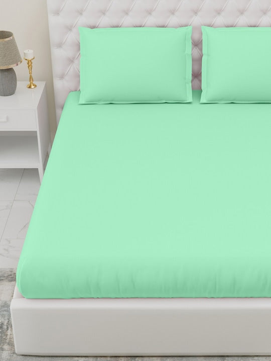 Fitted Bedsheets with elastic and 2 Pillow Covers - Sea Green