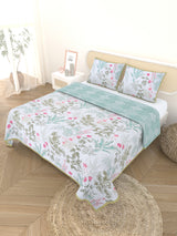 Quilted Floral Printed Reversible Bedcover with 2 Pillow Covers