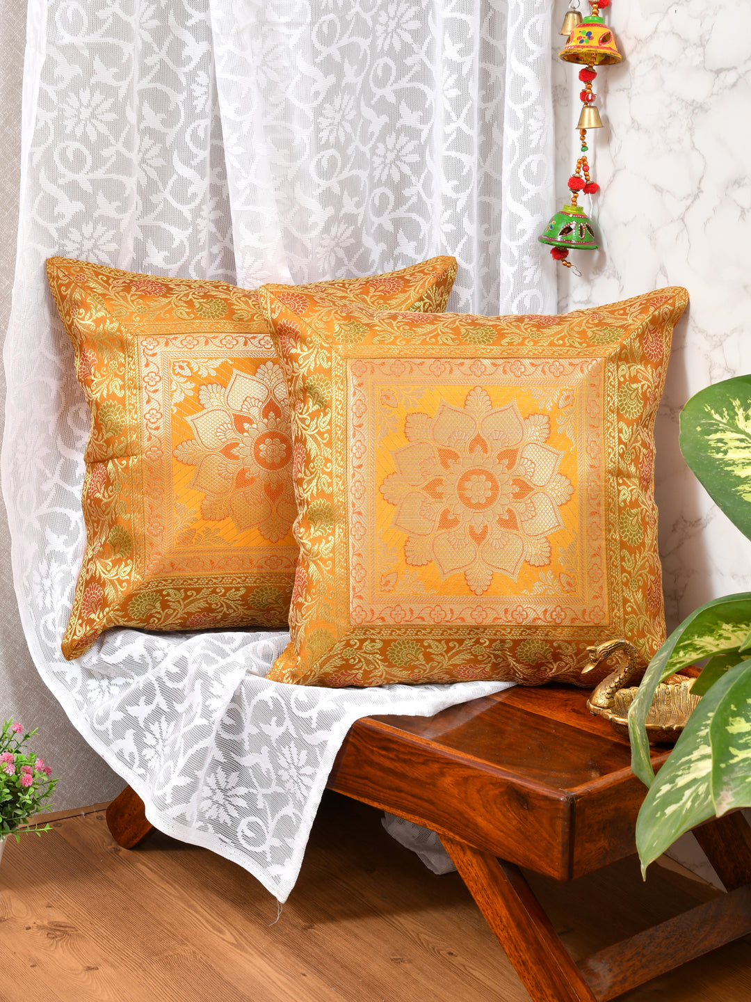 Set of 2 Banarasi Zari Cushion Cover - 16X16 Inches11100813