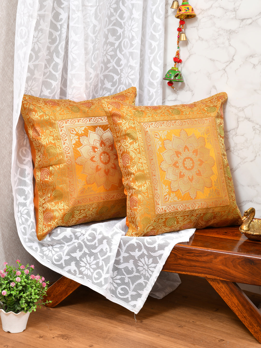 Set of 2 Banarasi Zari Cushion Cover - 16X16 Inches11100813