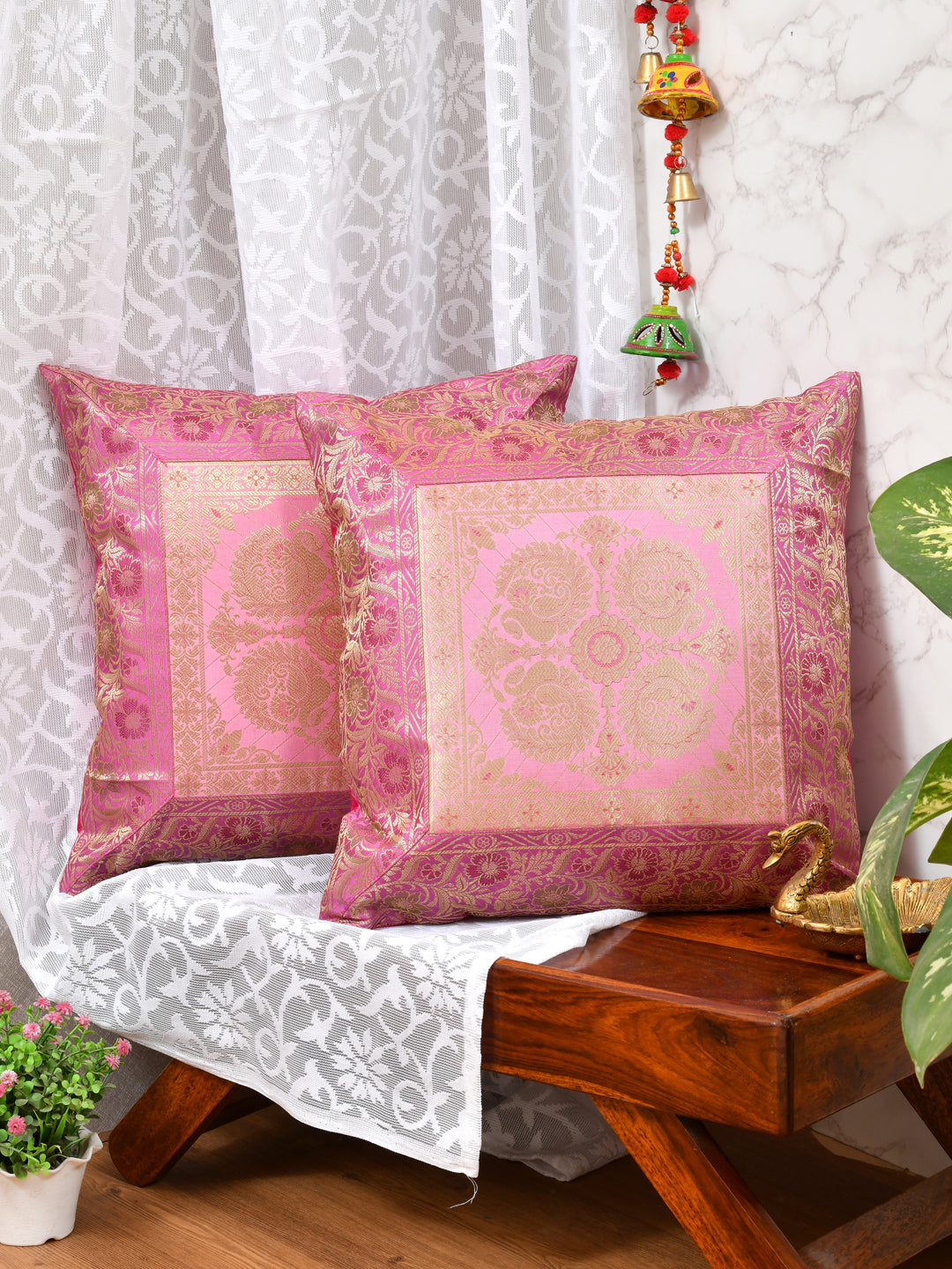 Set of 2 Banarasi Zari Cushion Cover - 16X16 Inches11100818