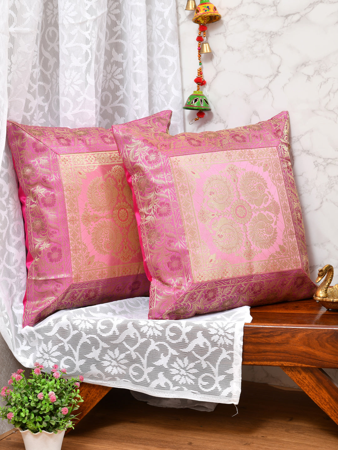 Set of 2 Banarasi Zari Cushion Cover - 16X16 Inches11100818