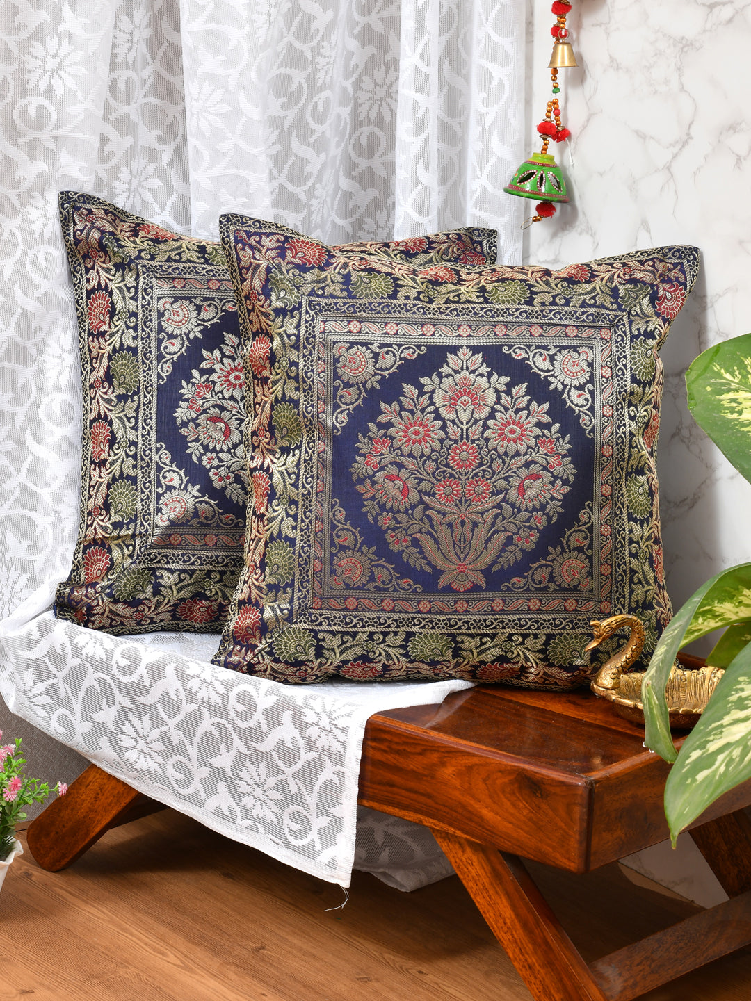 Set of 2 Banarasi Zari Cushion Cover - 16X16 Inches11100822