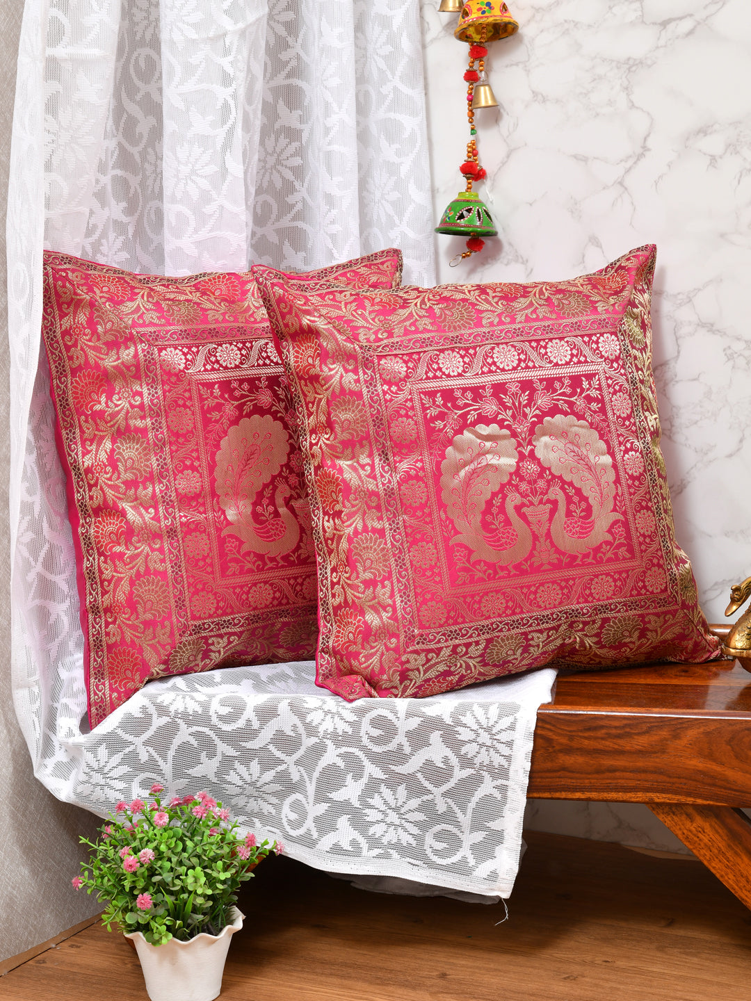 Set of 2 Banarasi Zari Cushion Cover - 16X16 Inches11100819