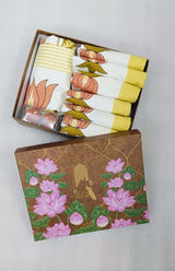 Diwali Gift Box with Handblock Printed Canvas Cotton Table Runner & Set Of 6 Mats, 2 laddoo candles