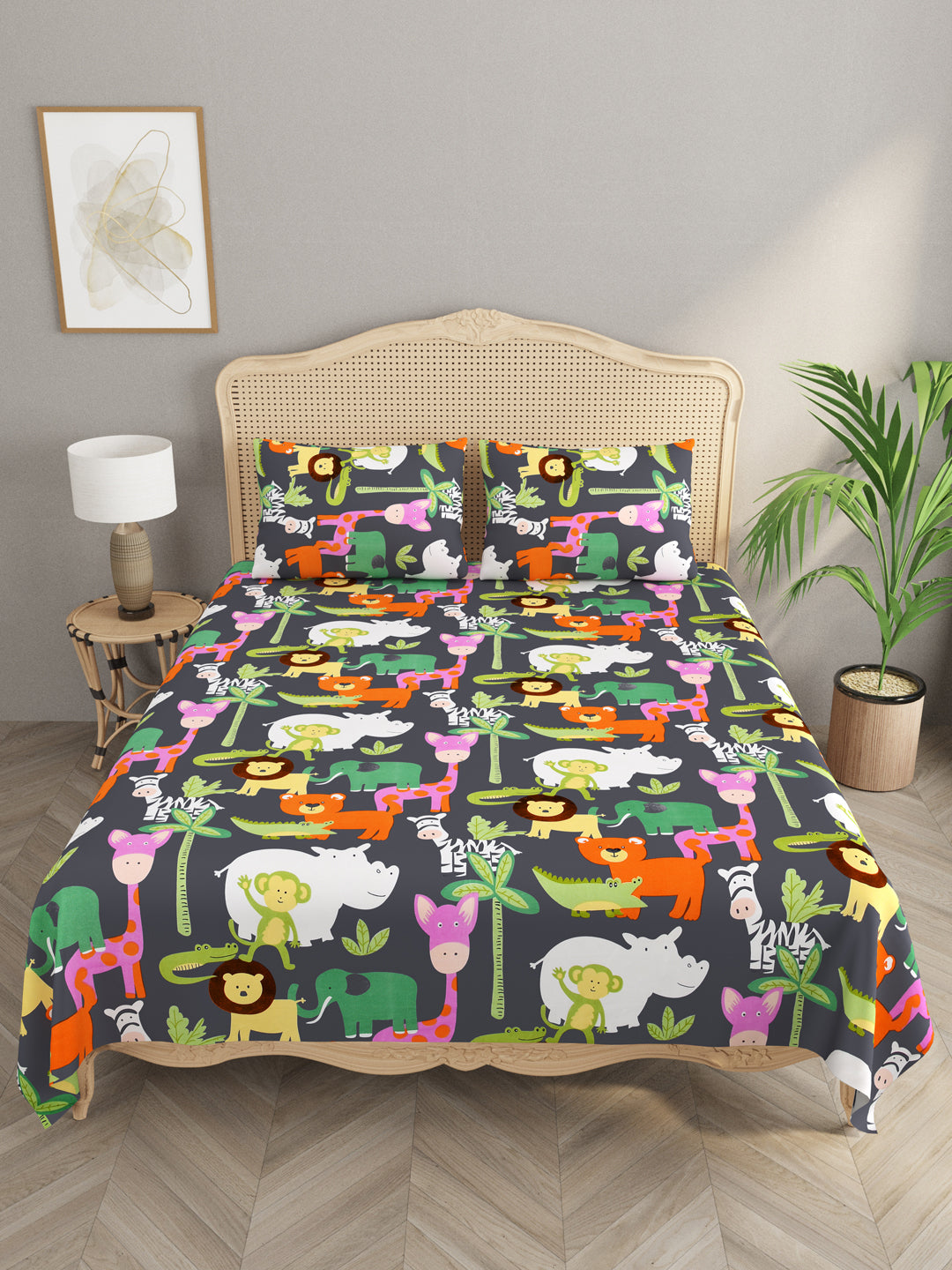 Polycotton Kids Print Double bedsheet with 2 Pillow Covers