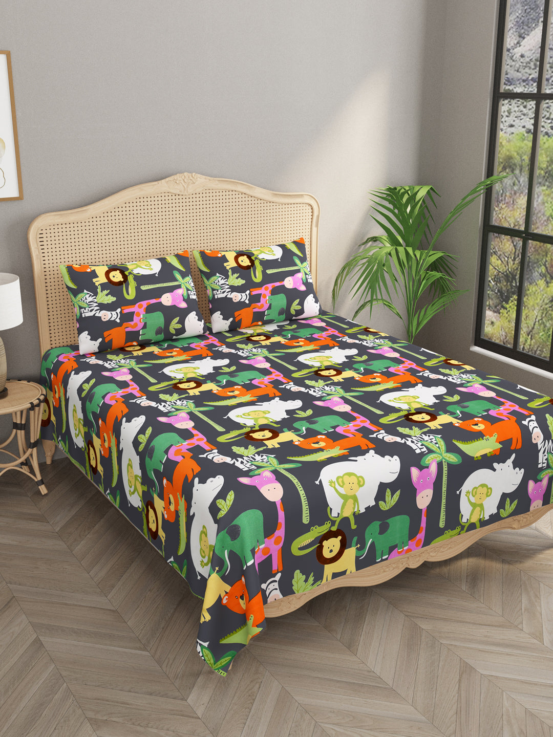 Polycotton Kids Print Double bedsheet with 2 Pillow Covers