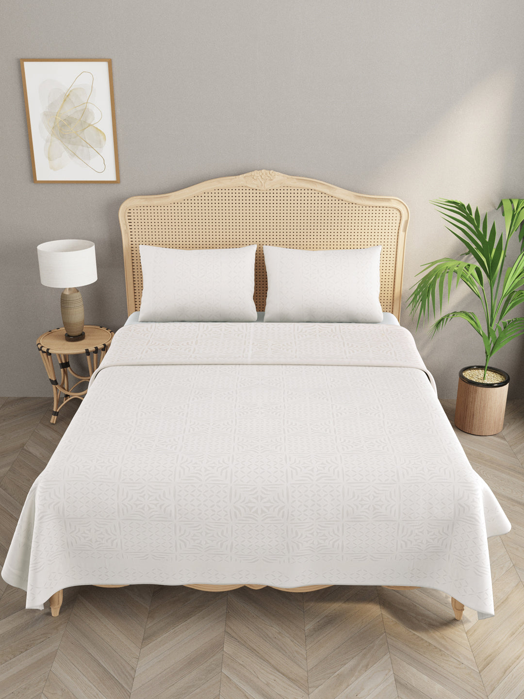 Applique cut work cotton Bedcover with 2 Pillow Covers