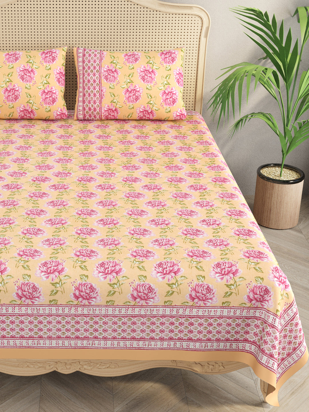 Cotton Double King Bedsheet with 2 Pillow Covers