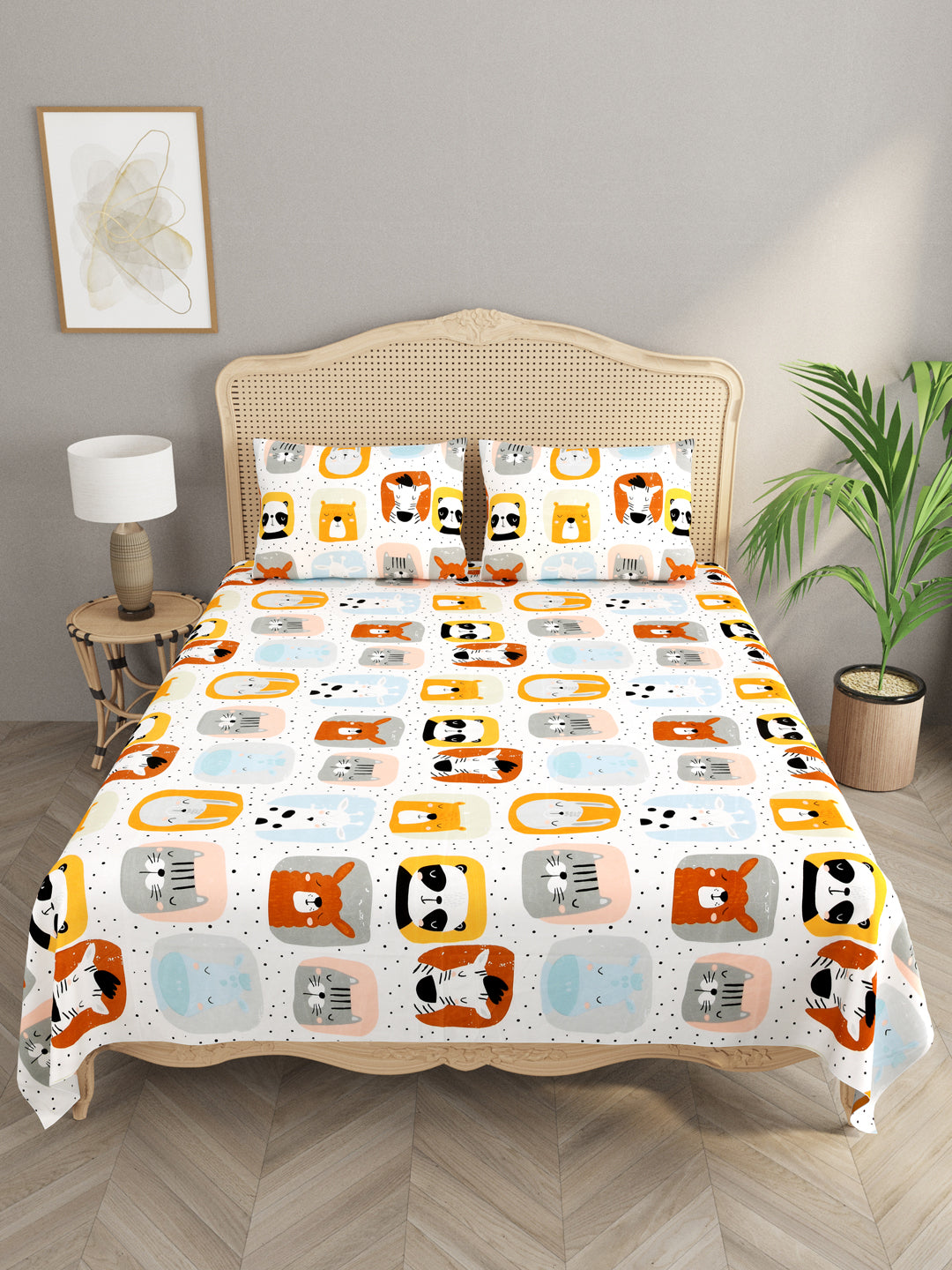 Polycotton Kids Print Double bedsheet with 2 Pillow Covers