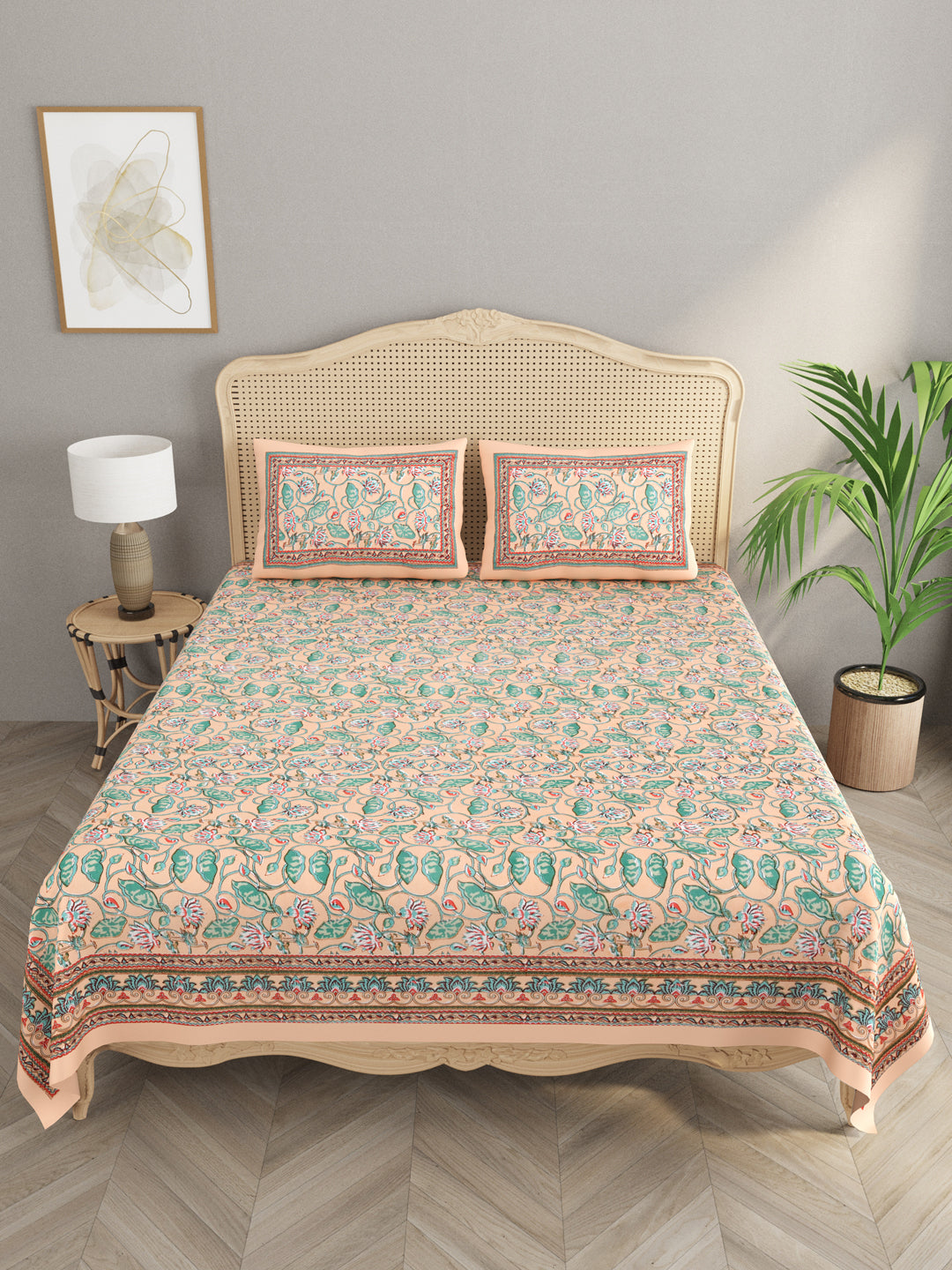 Cotton Double King Bedsheet with 2 Pillow Covers