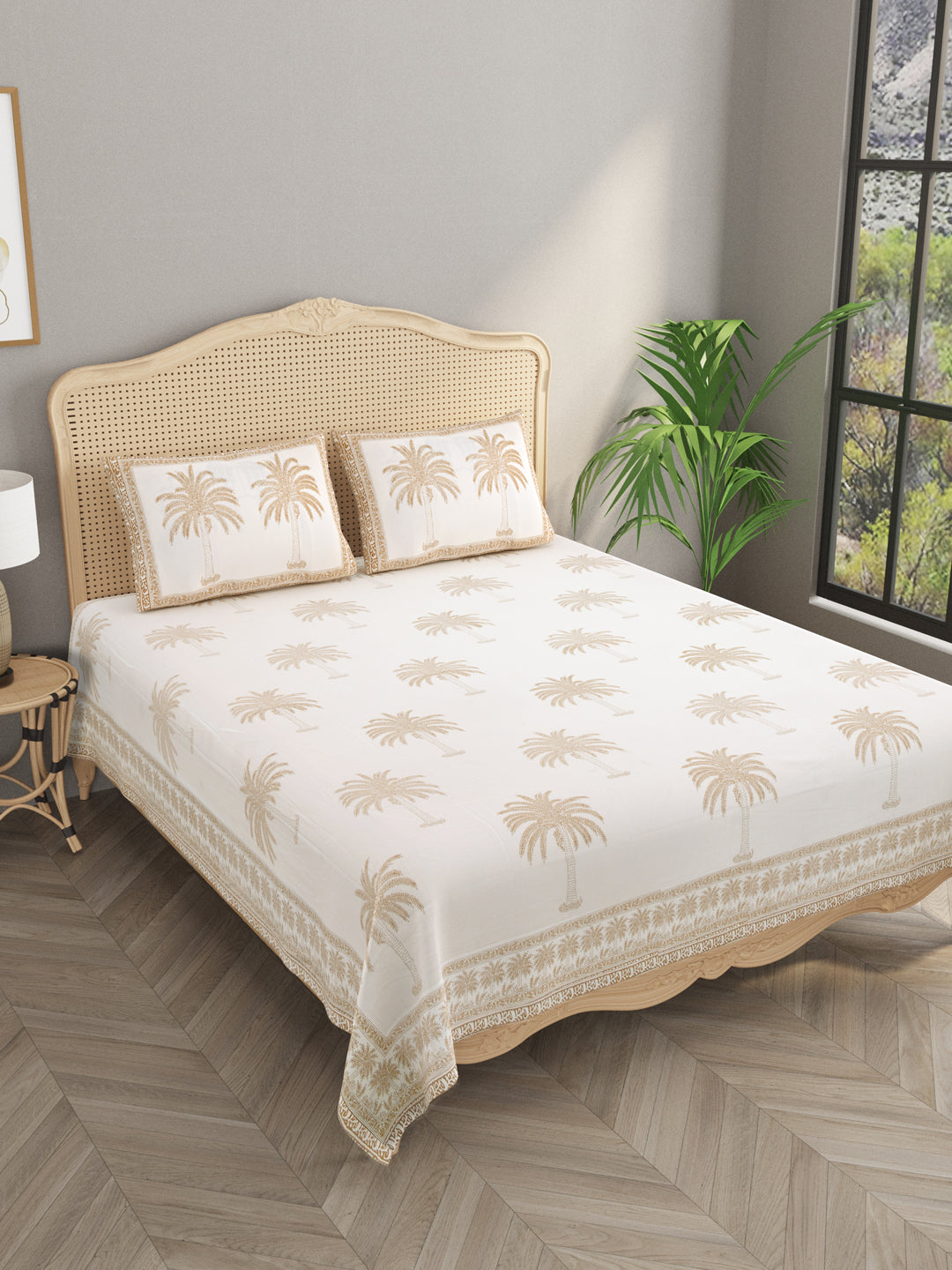 Handblock Print Super King Bedsheet in Extra Soft Percale Cotton with 2 Pillow covers