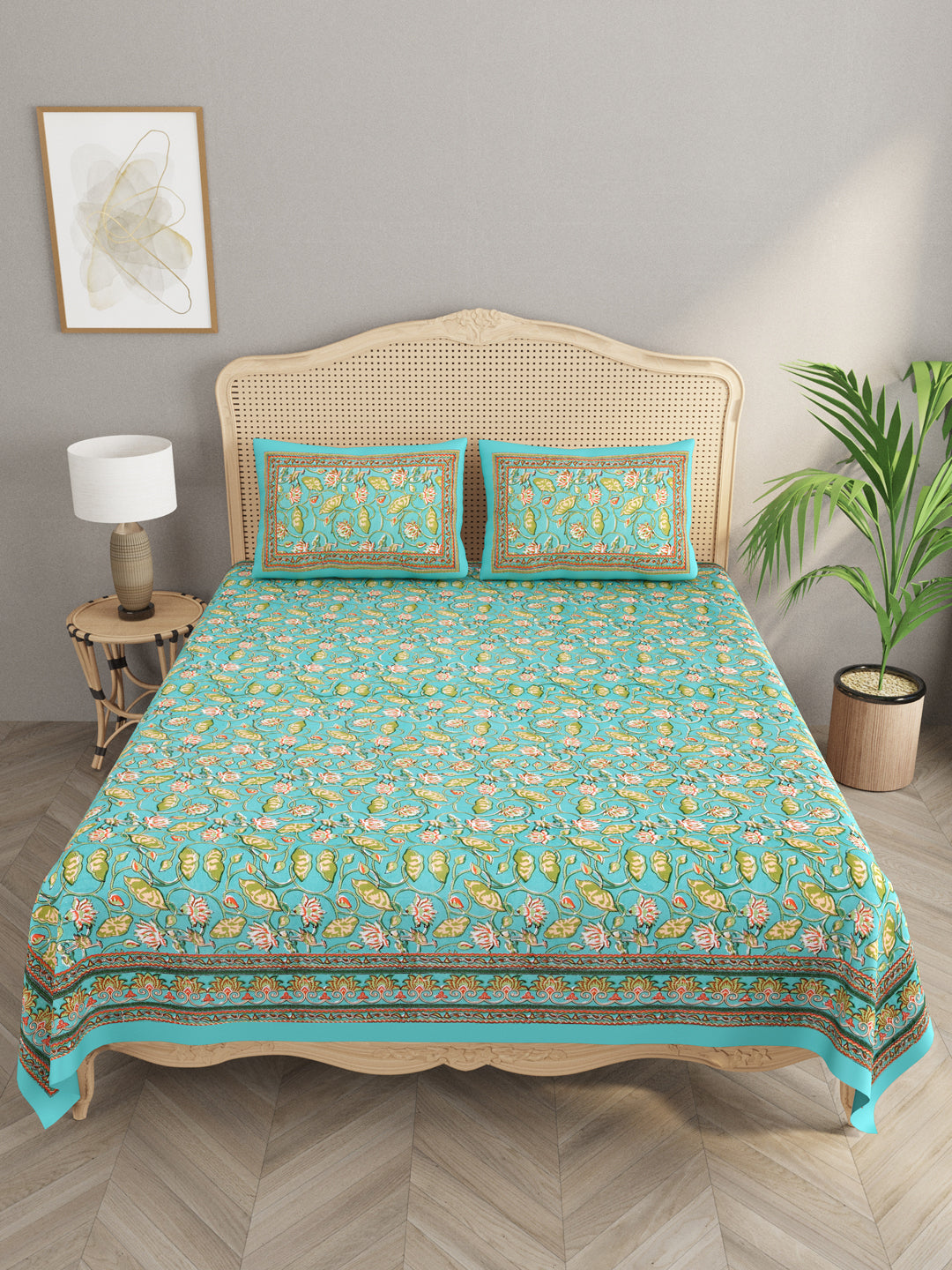 Cotton Double King Bedsheet with 2 Pillow Covers