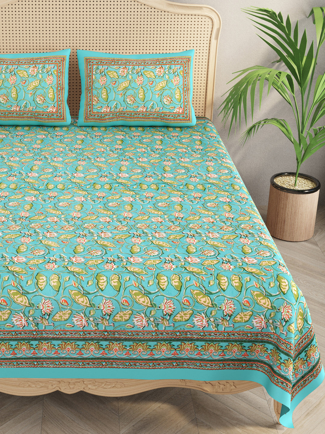 Cotton Double King Bedsheet with 2 Pillow Covers