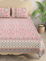 Floral Print Super King Cotton Bedsheet with 2 Pillow Covers