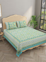 Floral Print Cotton Super King Bedsheet with 2 Reversible Pillow Covers