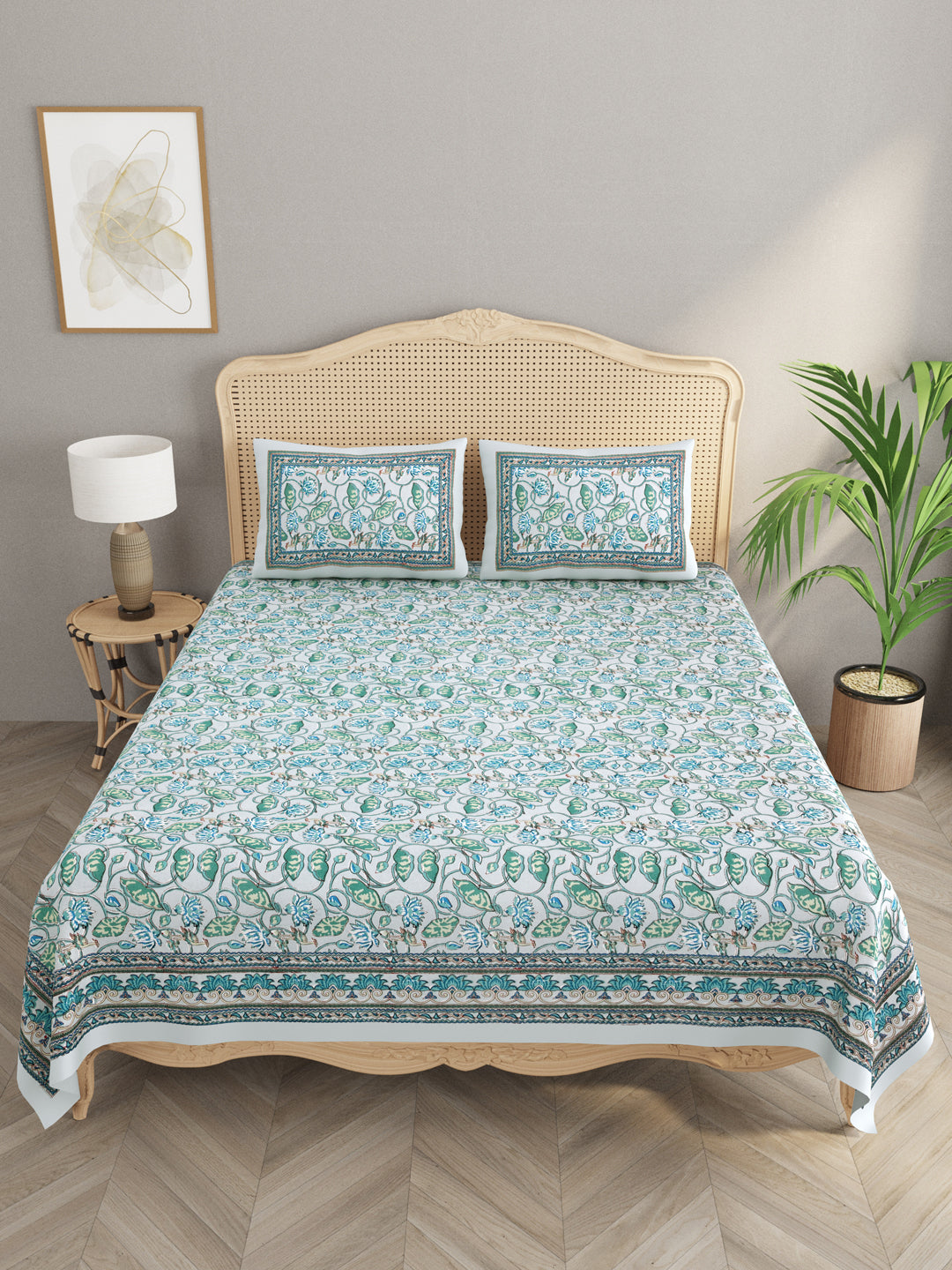 Cotton Double King Bedsheet with 2 Pillow Covers