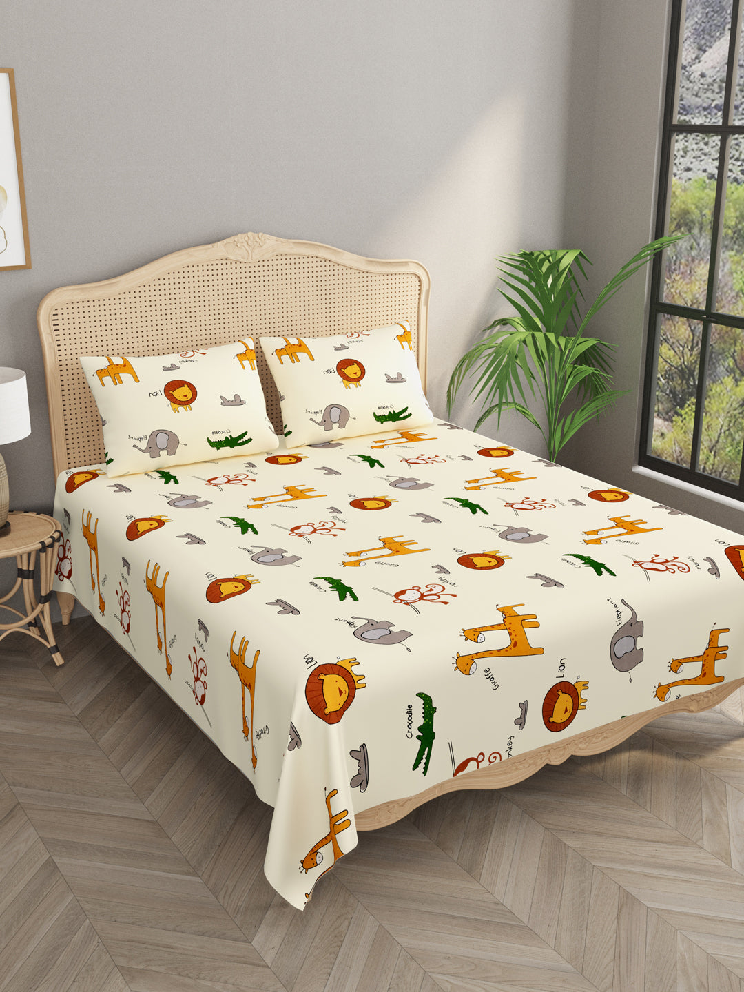 Polycotton Kids Print Double bedsheet with 2 Pillow Covers
