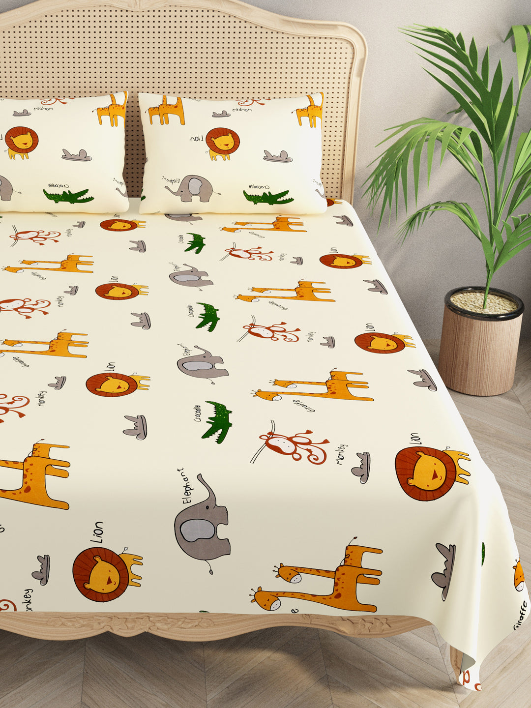 Polycotton Kids Print Double bedsheet with 2 Pillow Covers