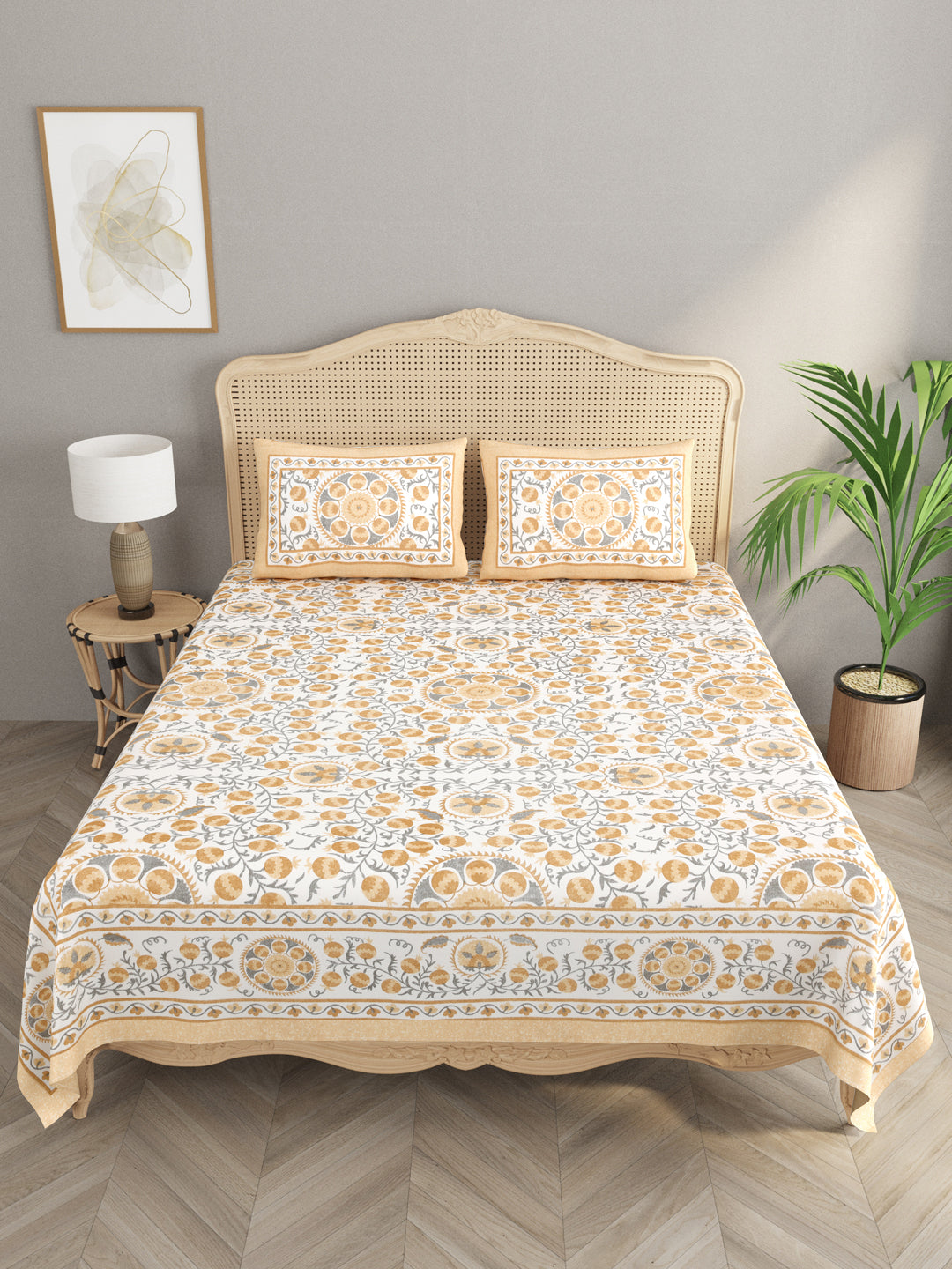 Cotton Double King Bedsheet with 2 Pillow Covers