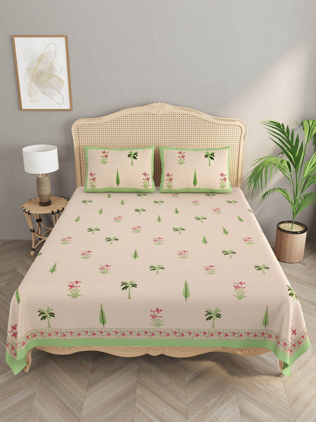 Double King Handblock Print Bedsheet with 2 Pillow Covers