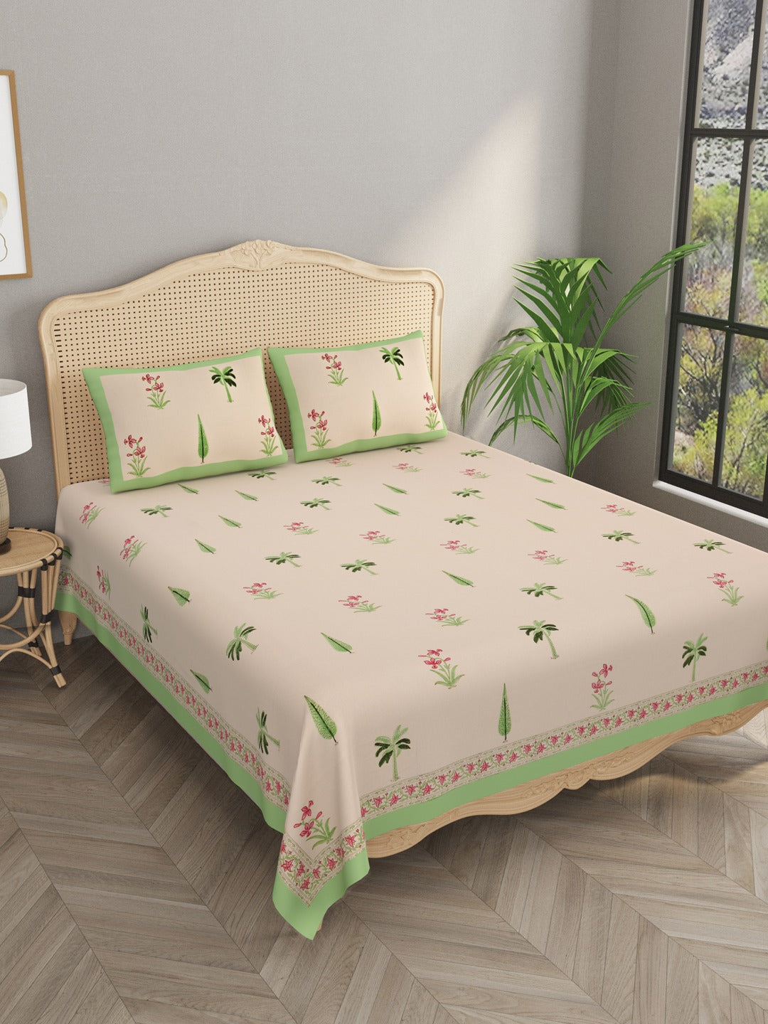 Double King Handblock Print Bedsheet with 2 Pillow Covers