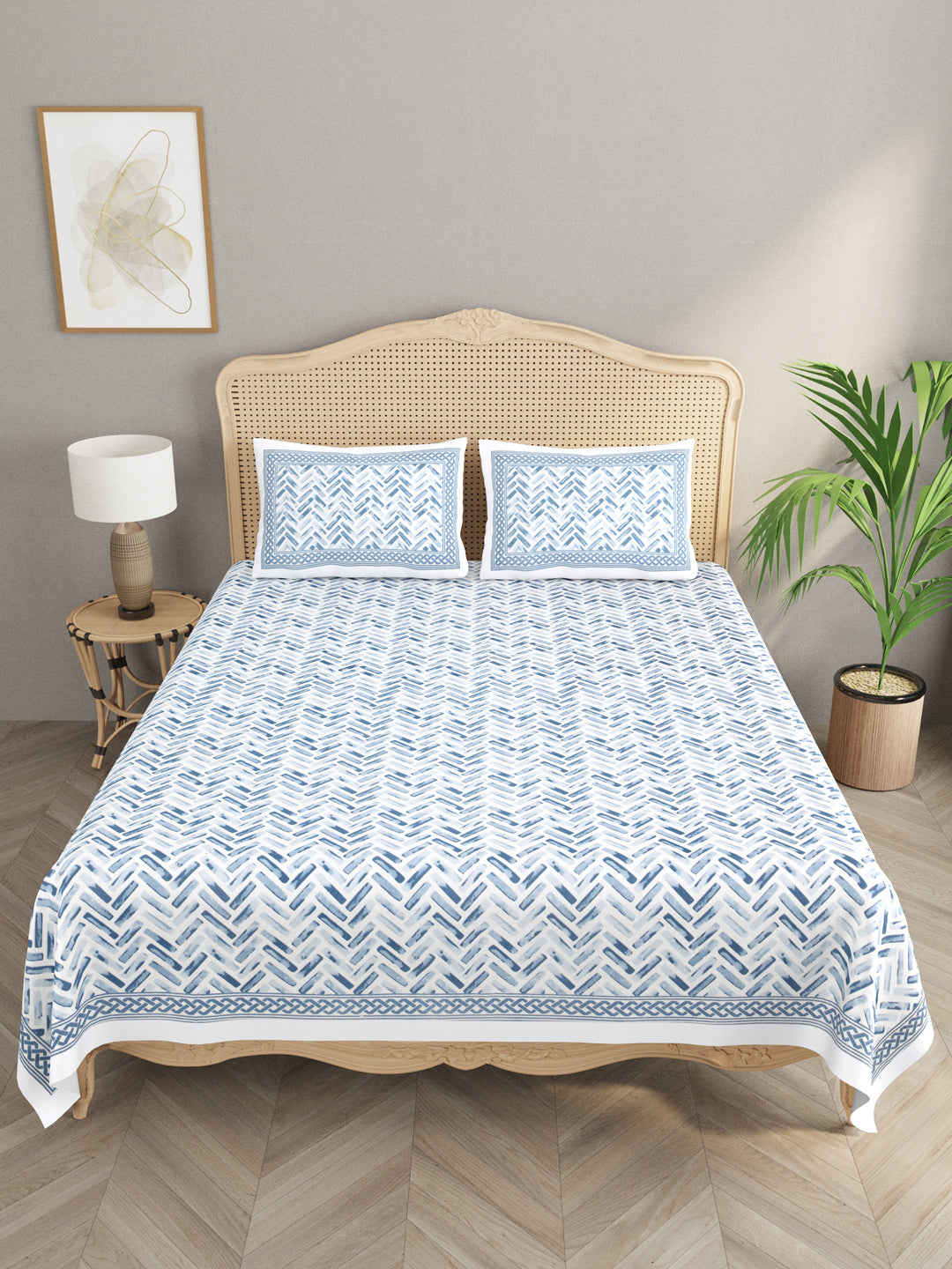 Cotton Double King Bedsheet with 2 Pillow Covers