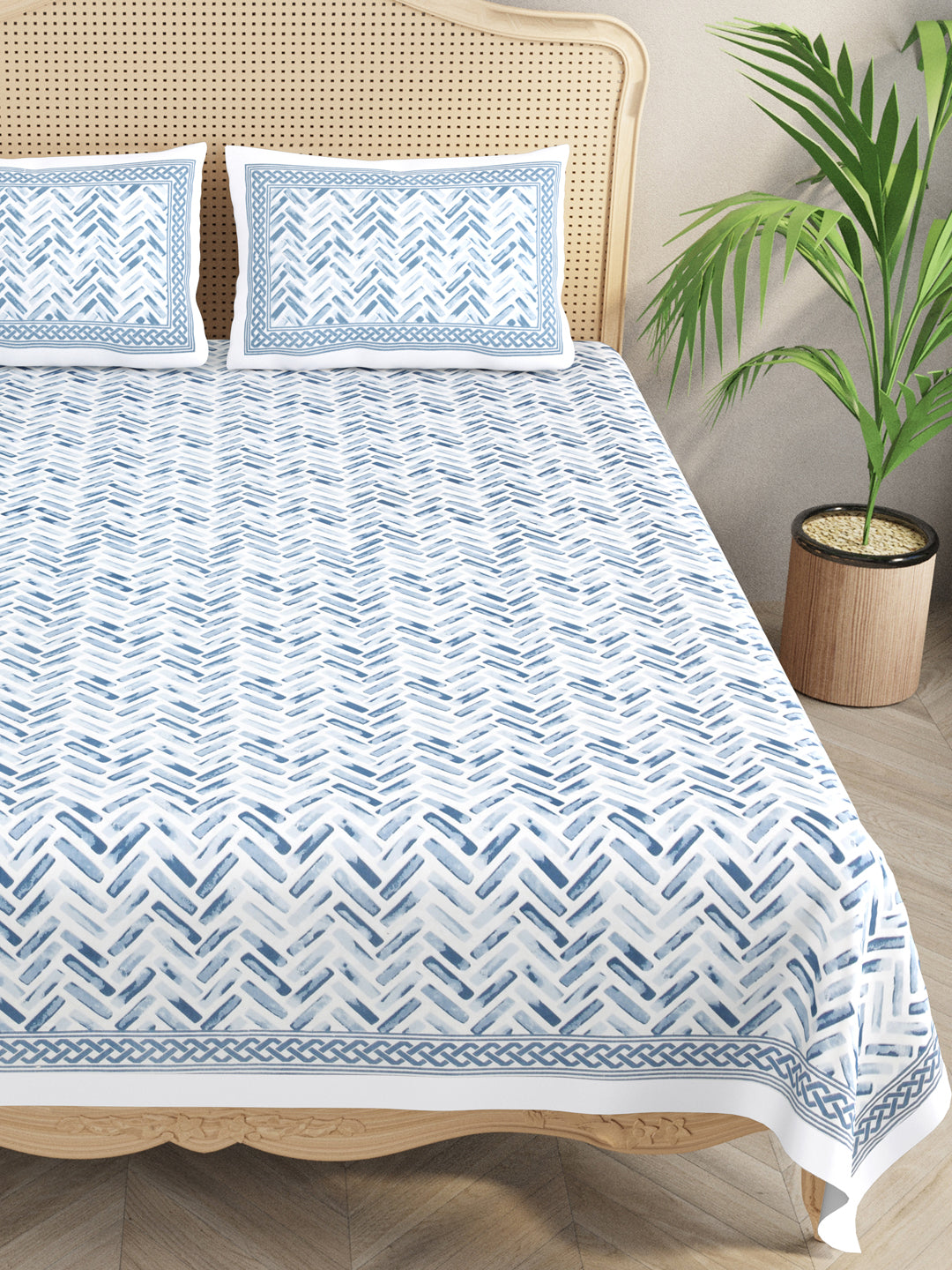 Cotton Double King Bedsheet with 2 Pillow Covers