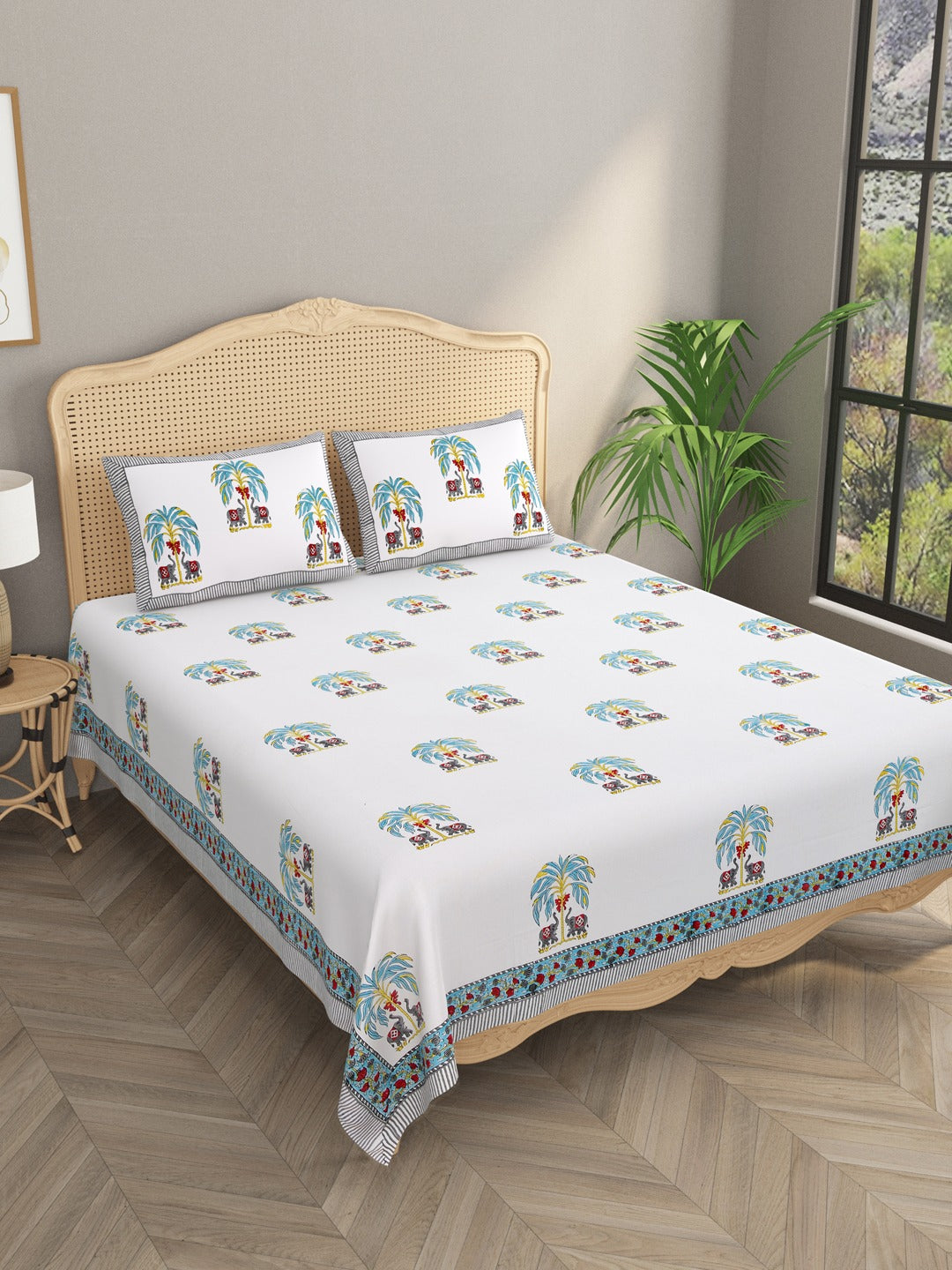 Double King Handblock Print Bedsheet with 2 Pillow Covers