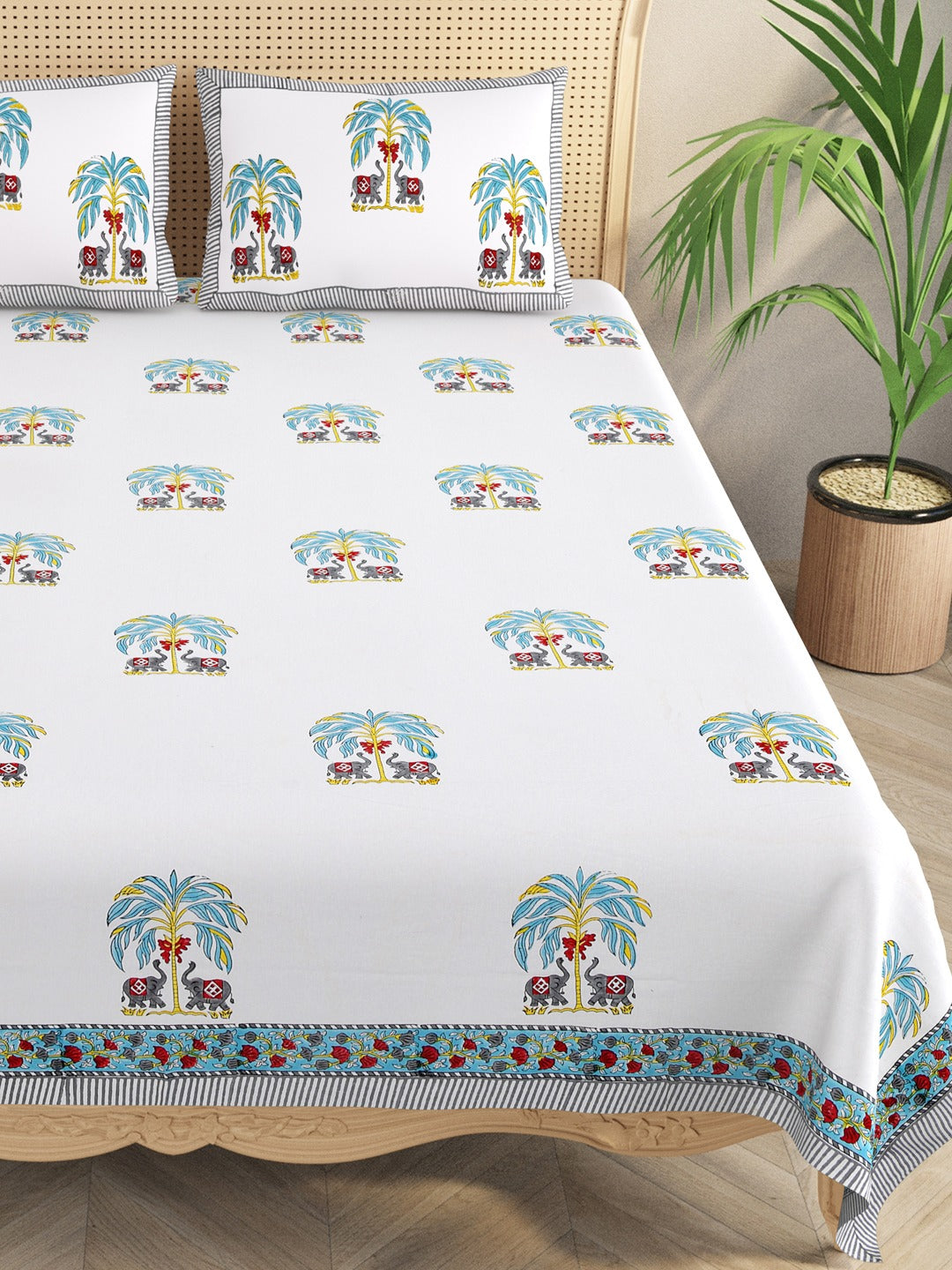 Double King Handblock Print Bedsheet with 2 Pillow Covers
