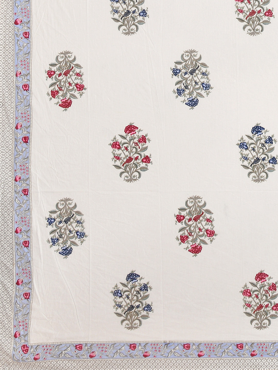 Extra Soft Percale Cotton Double King Handblock Print Bedsheet with 2 Pillow Covers