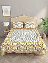 Floral Print Cotton Double King Bedsheet with 2 Pillow Covers