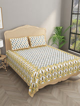 Floral Print Cotton Double King Bedsheet with 2 Pillow Covers