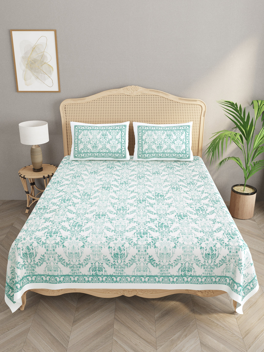 Cotton Double King Bedsheet with 2 Pillow Covers