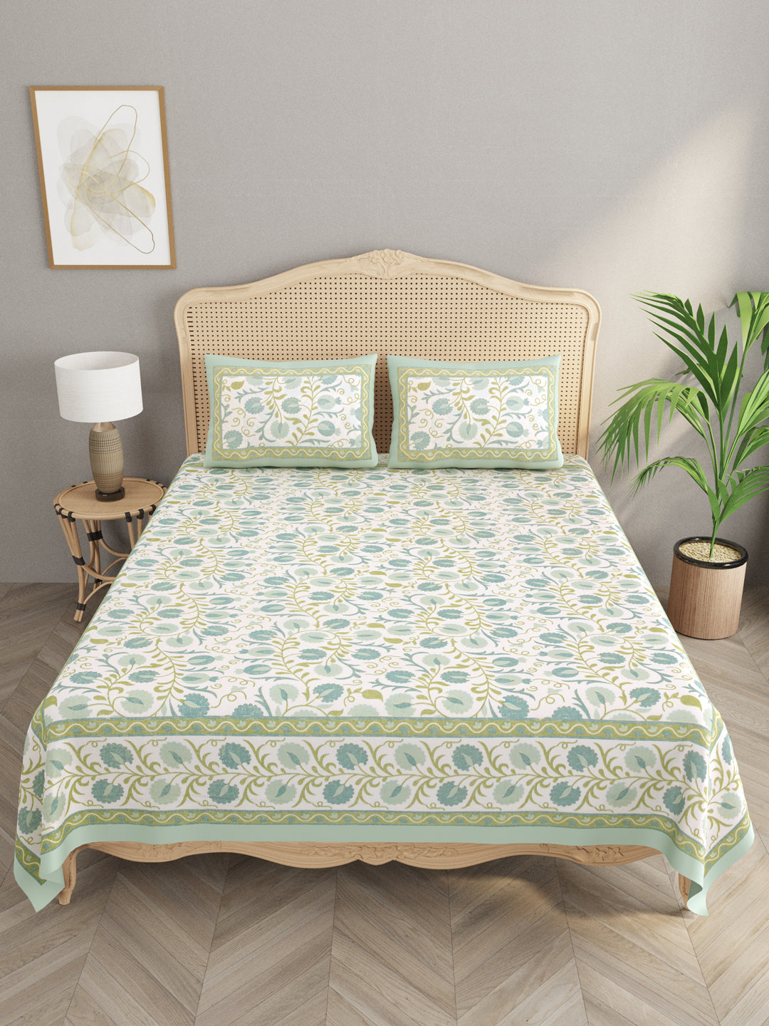 Cotton Double King Bedsheet with 2 Pillow Covers