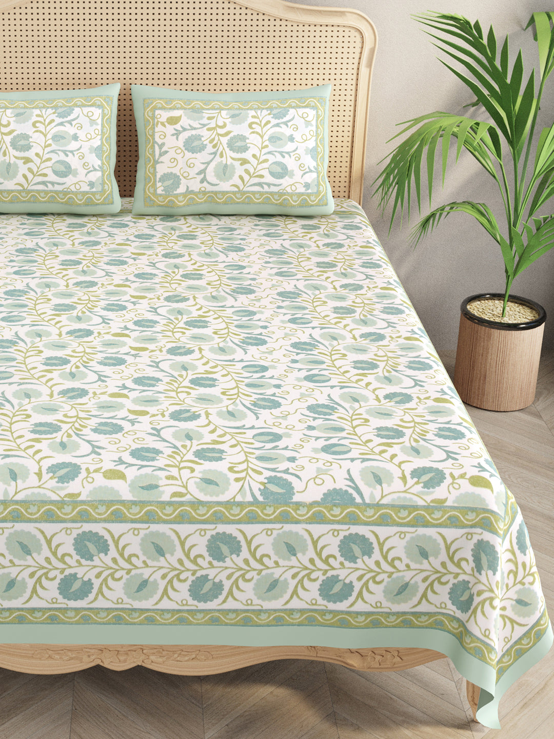 Cotton Double King Bedsheet with 2 Pillow Covers
