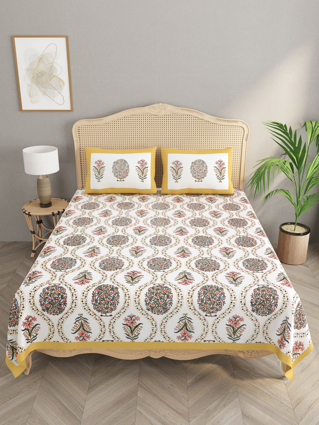 Cotton Double King Bedsheet with 2 Pillow Covers
