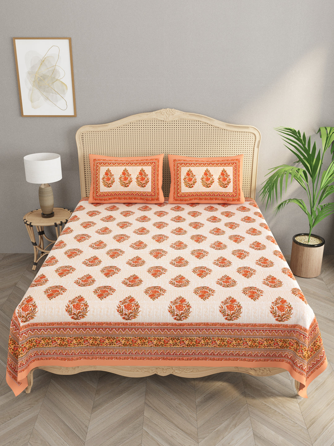 Cotton Double King Bedsheet with 2 Pillow Covers