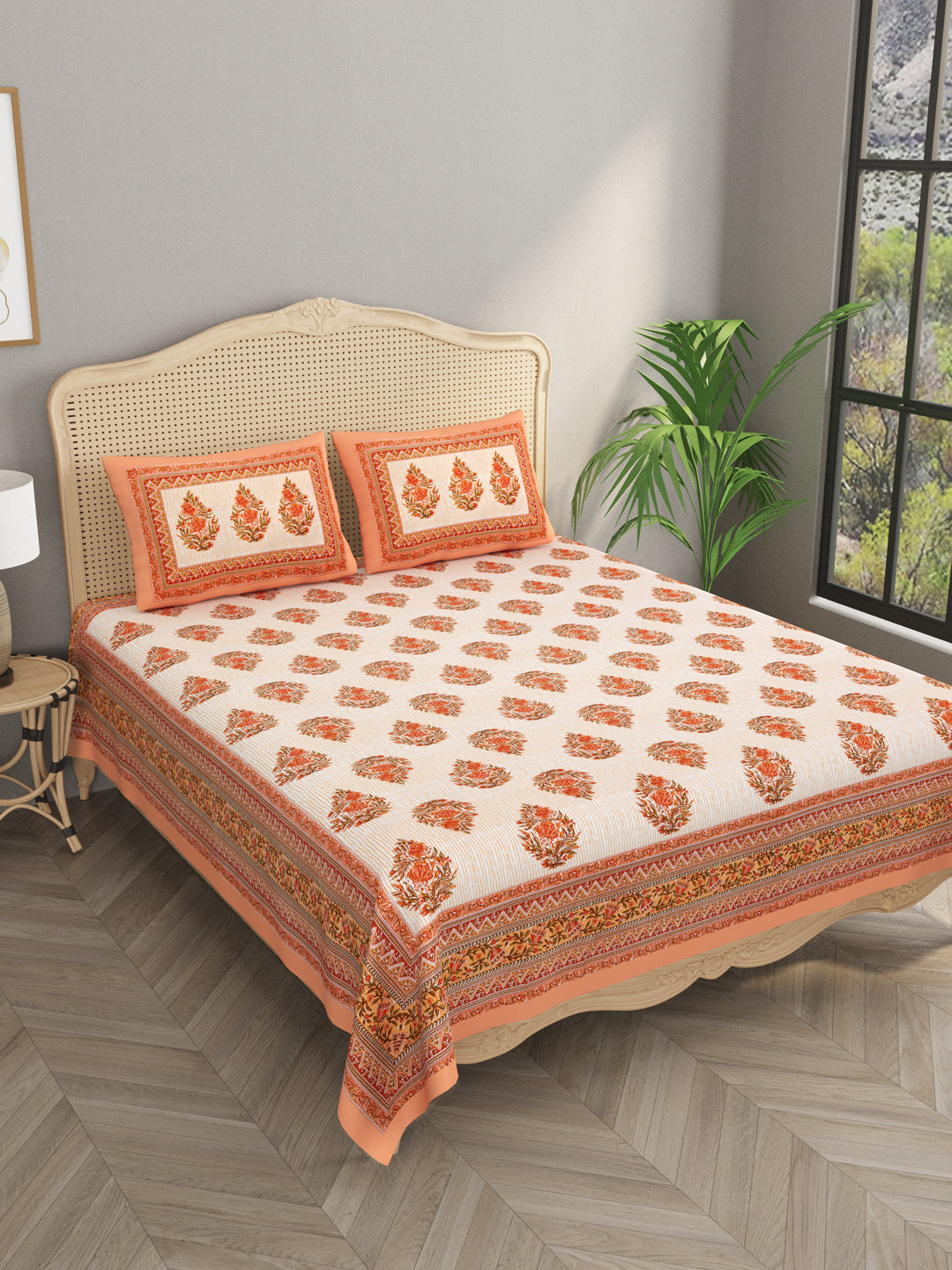 Cotton Double King Bedsheet with 2 Pillow Covers