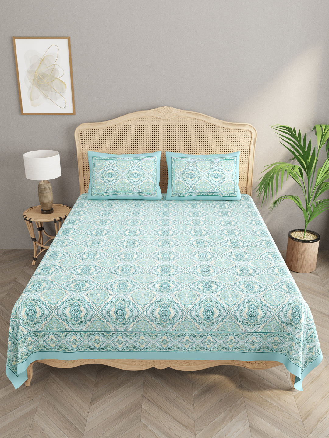 Cotton Double King Bedsheet with 2 Pillow Covers