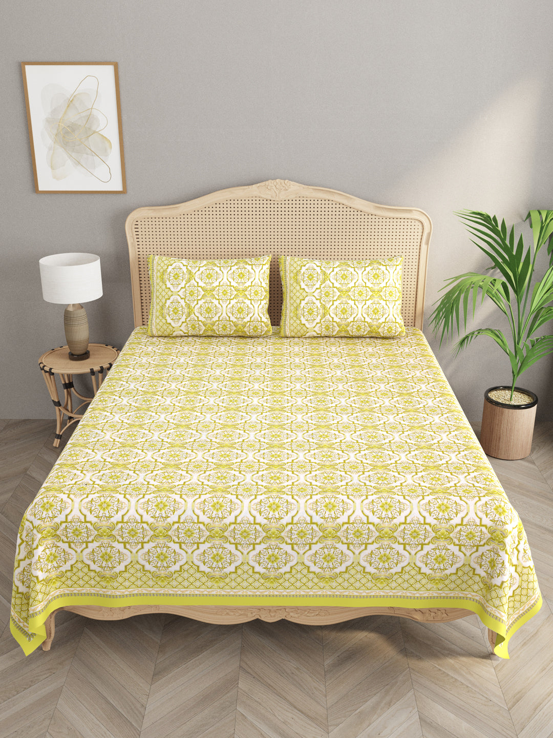 Cotton Double King Bedsheet with 2 Pillow Covers